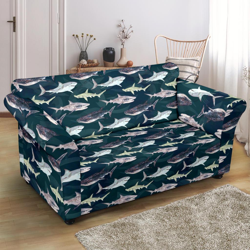 Shark Pattern Print Loveseat Slipcover-JTAMIGO.COM