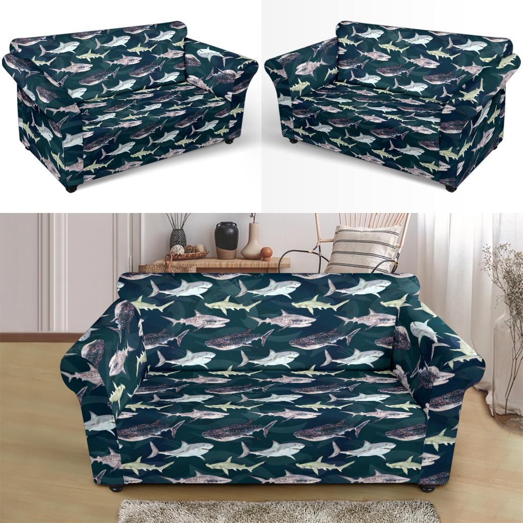 Shark Pattern Print Loveseat Slipcover-JTAMIGO.COM