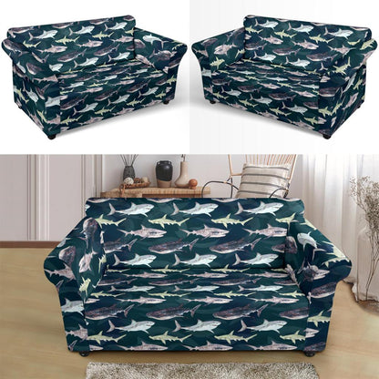 Shark Pattern Print Loveseat Slipcover-JTAMIGO.COM