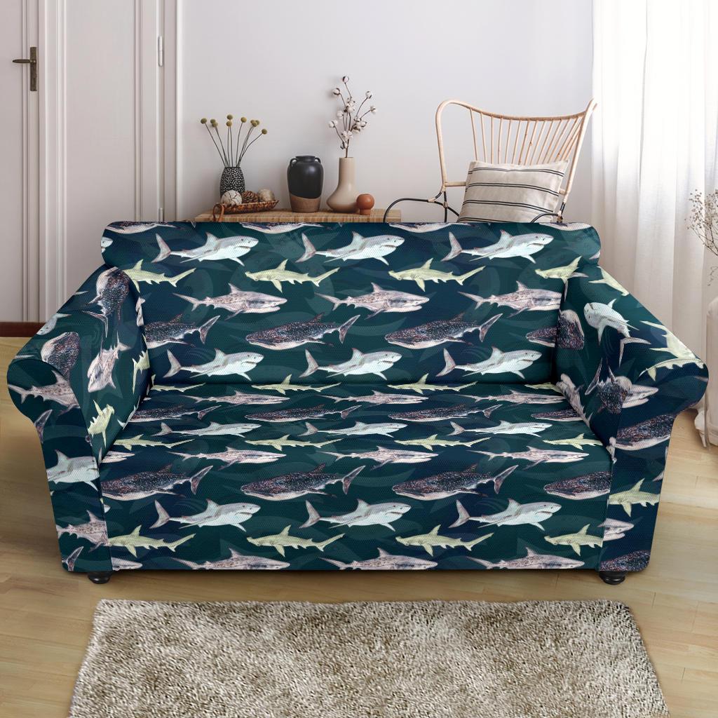Shark Pattern Print Loveseat Slipcover-JTAMIGO.COM