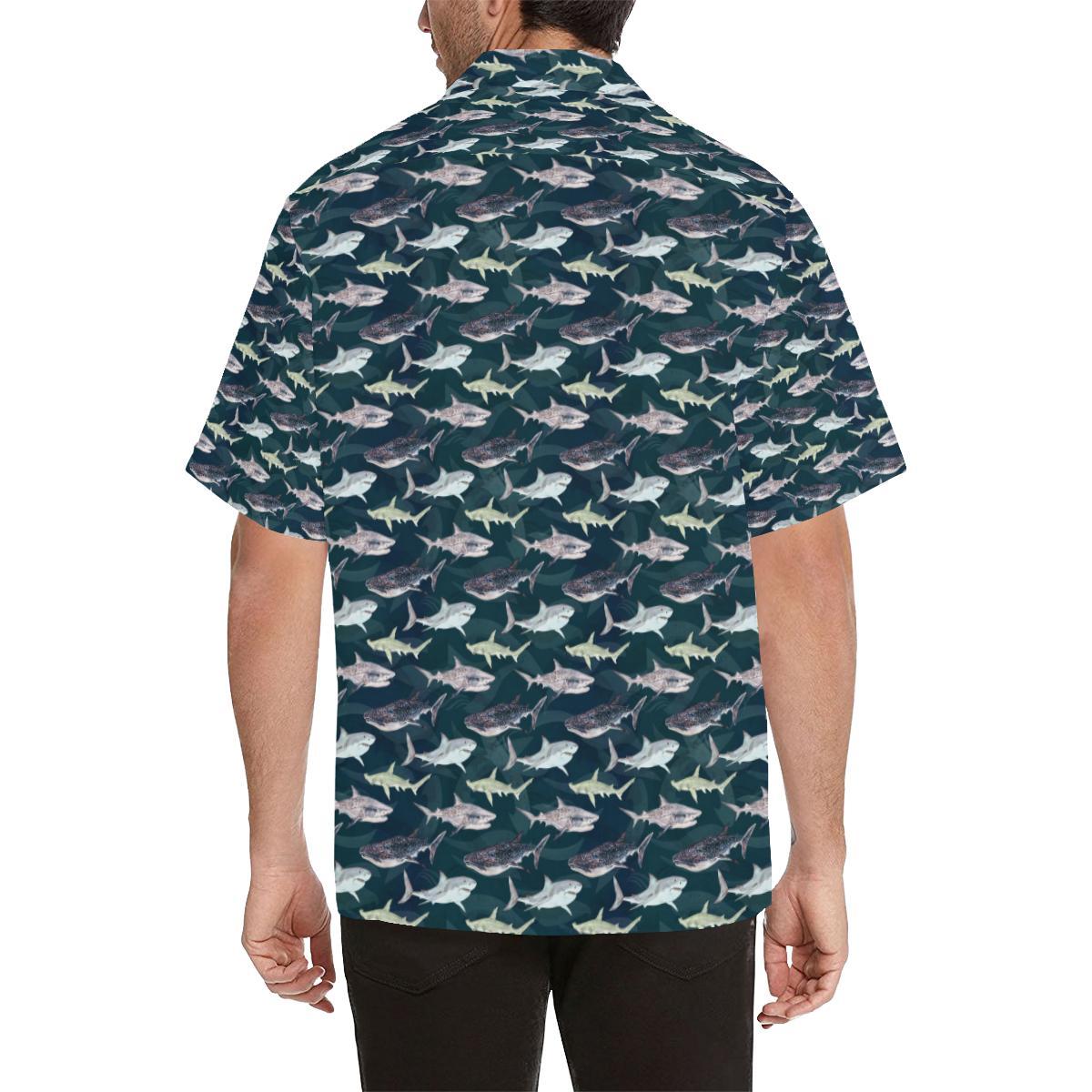 Shark Pattern Print Men Aloha Hawaiian Shirt