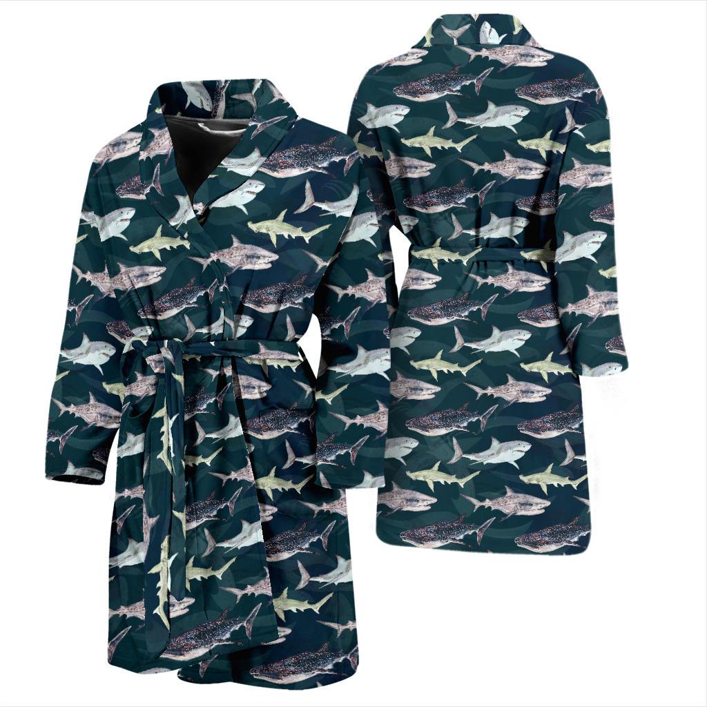 Shark Pattern Print Men Bath Robe-JTAMIGO.COM
