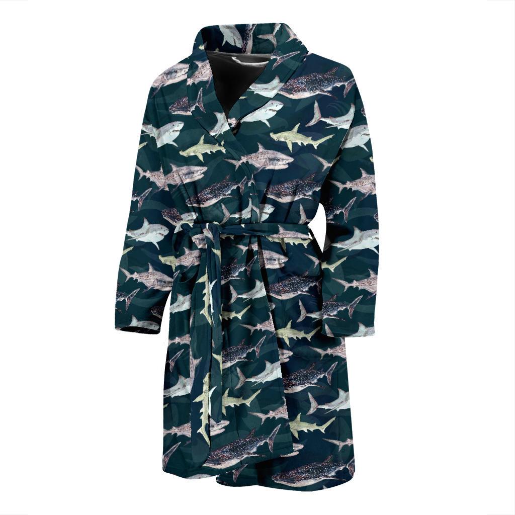 Shark Pattern Print Men Bath Robe-JTAMIGO.COM
