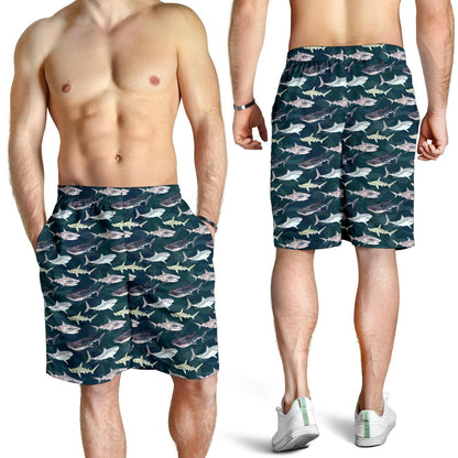 Shark Pattern Print Mens Shorts-JTAMIGO.COM