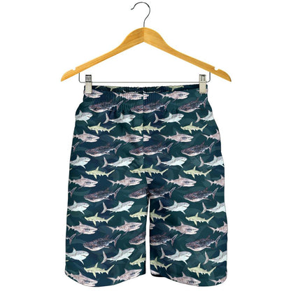 Shark Pattern Print Mens Shorts-JTAMIGO.COM