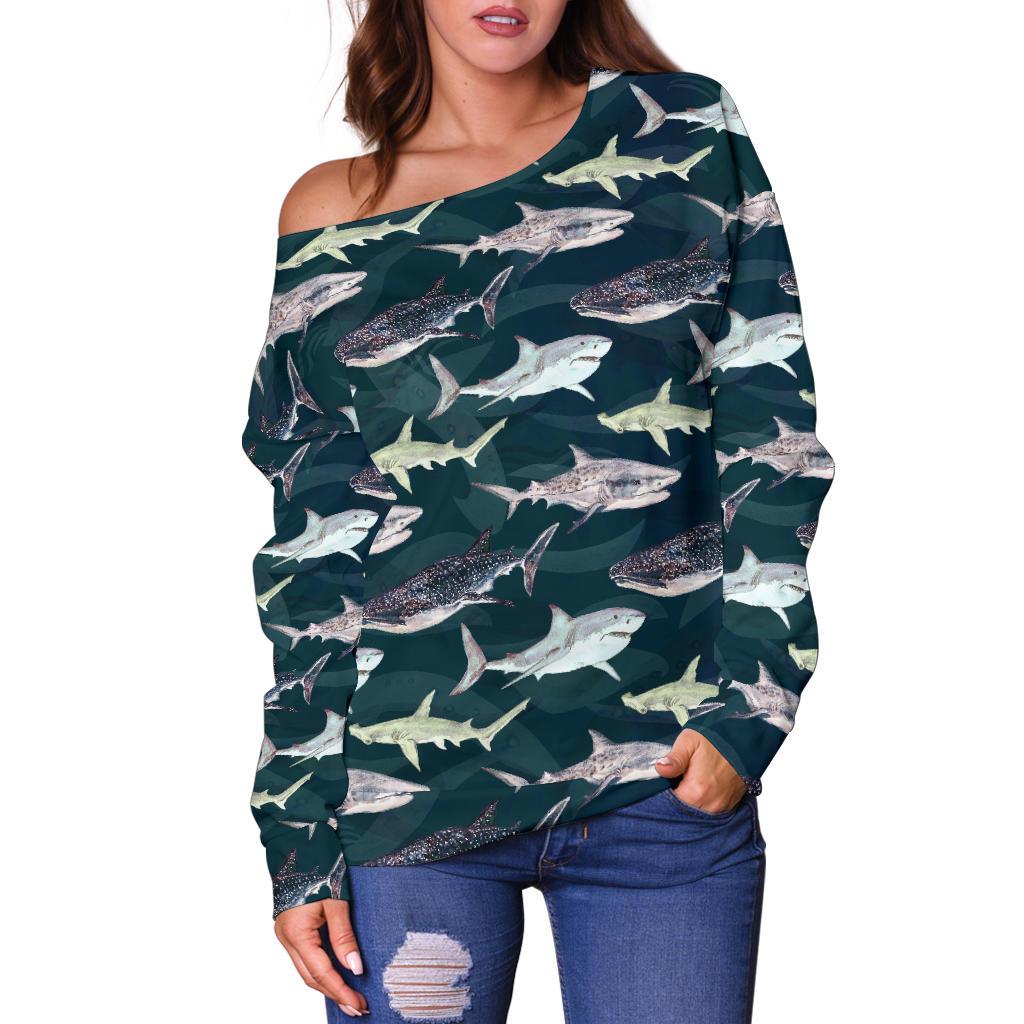 Shark Pattern Print Off Shoulder Sweatshirt