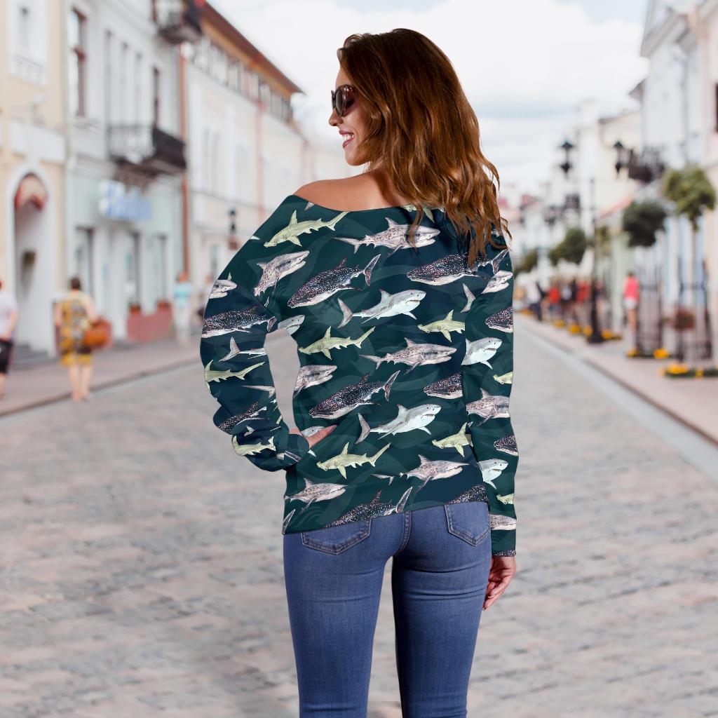 Shark Pattern Print Off Shoulder Sweatshirt