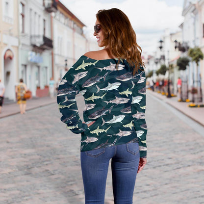 Shark Pattern Print Off Shoulder Sweatshirt