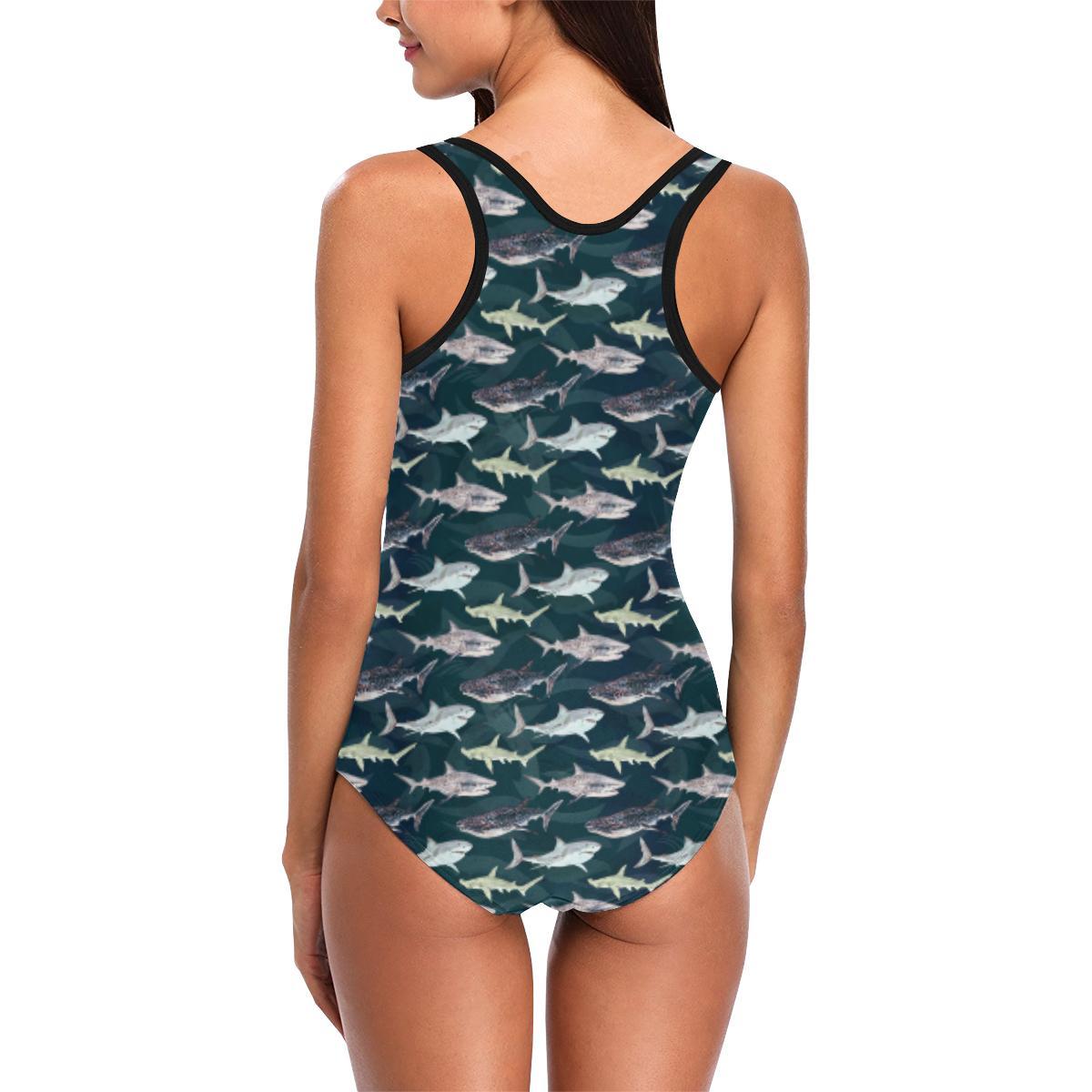 Shark Pattern Print One Piece Swimsuit-JTAMIGO.COM