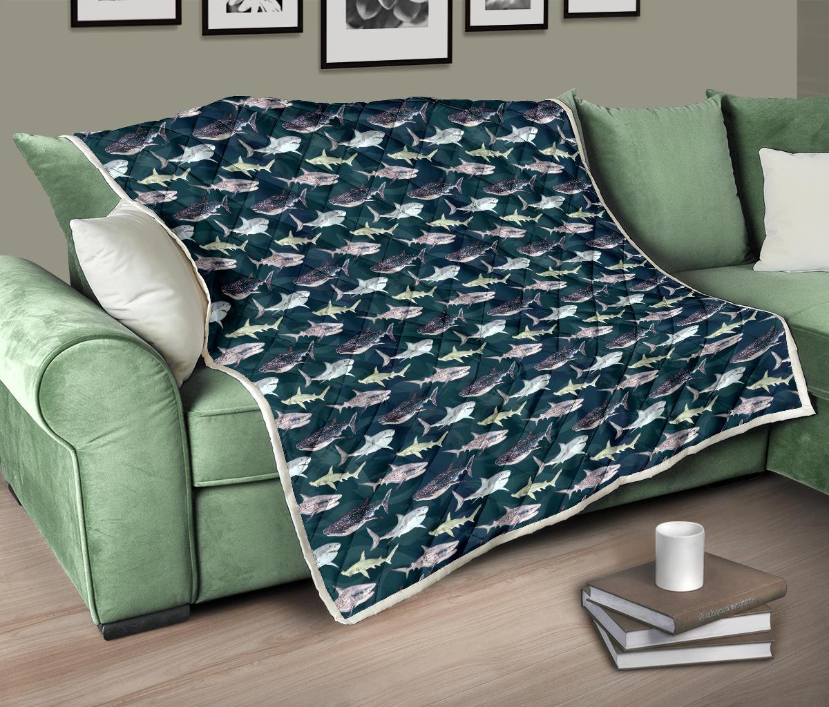 Shark Pattern Print Premium Quilt-JTAMIGO.COM