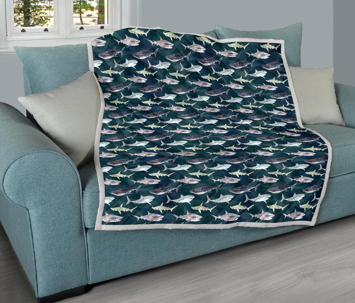 Shark Pattern Print Premium Quilt-JTAMIGO.COM