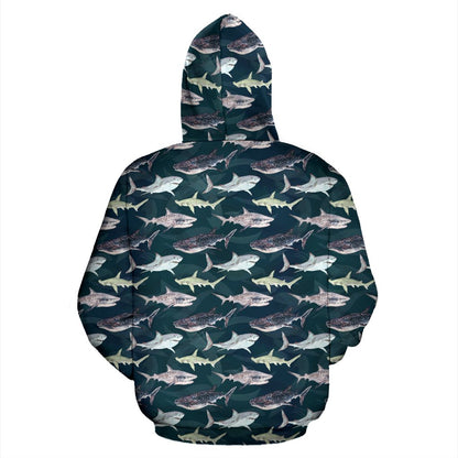 Shark Pattern Print Pullover Hoodie