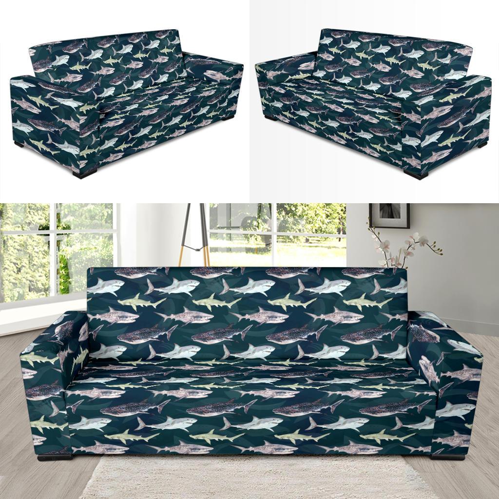 Shark Pattern Print Sofa Slipcover-JTAMIGO.COM