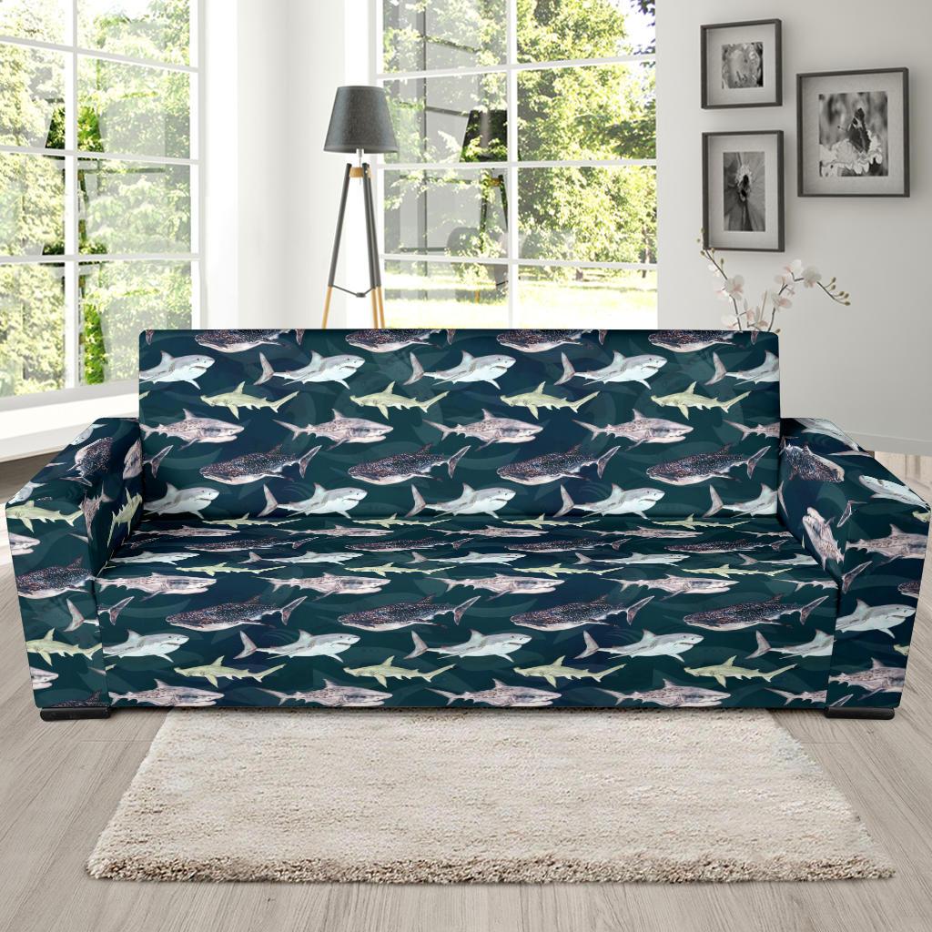 Shark Pattern Print Sofa Slipcover-JTAMIGO.COM