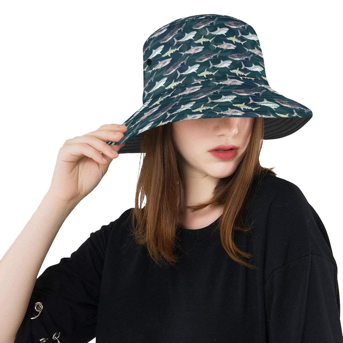 Shark Pattern Print Unisex Bucket Hat
