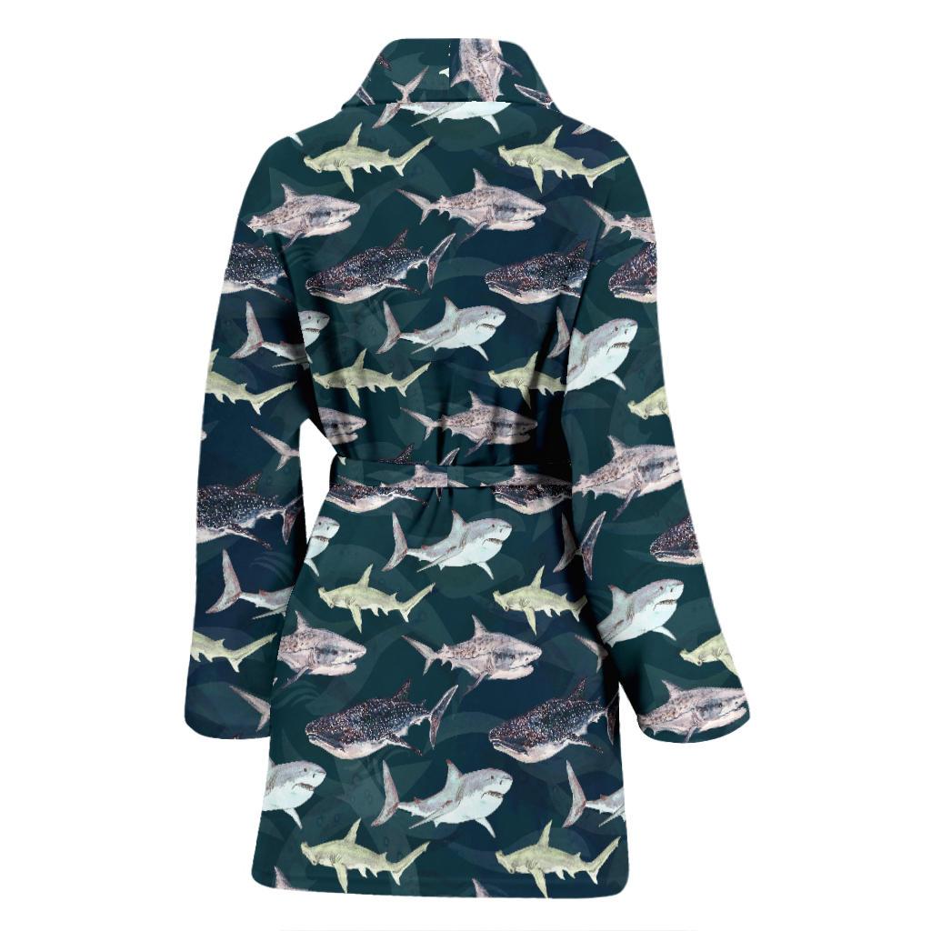 Shark Pattern Print Women Bath Robe-JTAMIGO.COM