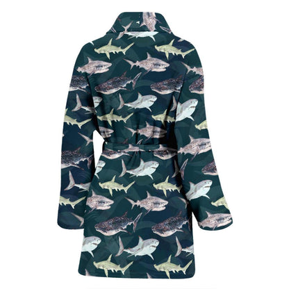 Shark Pattern Print Women Bath Robe-JTAMIGO.COM
