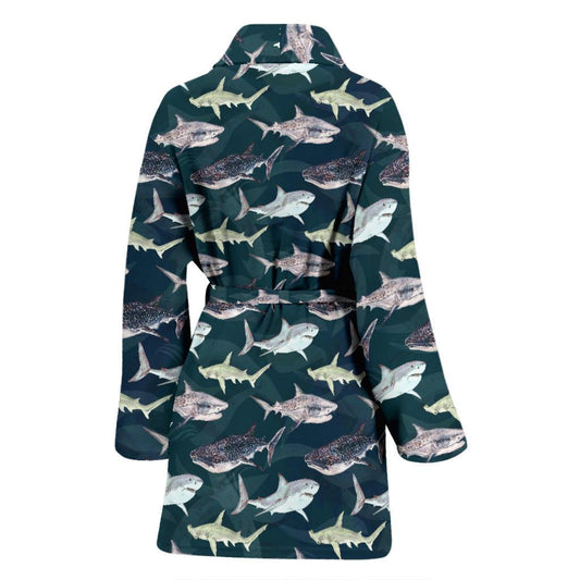 Shark Pattern Print Women Bath Robe-JTAMIGO.COM