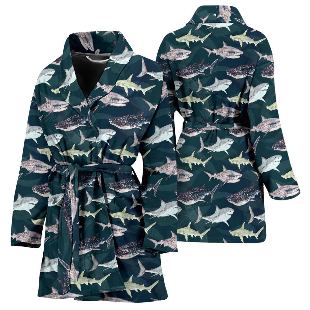 Shark Pattern Print Women Bath Robe-JTAMIGO.COM