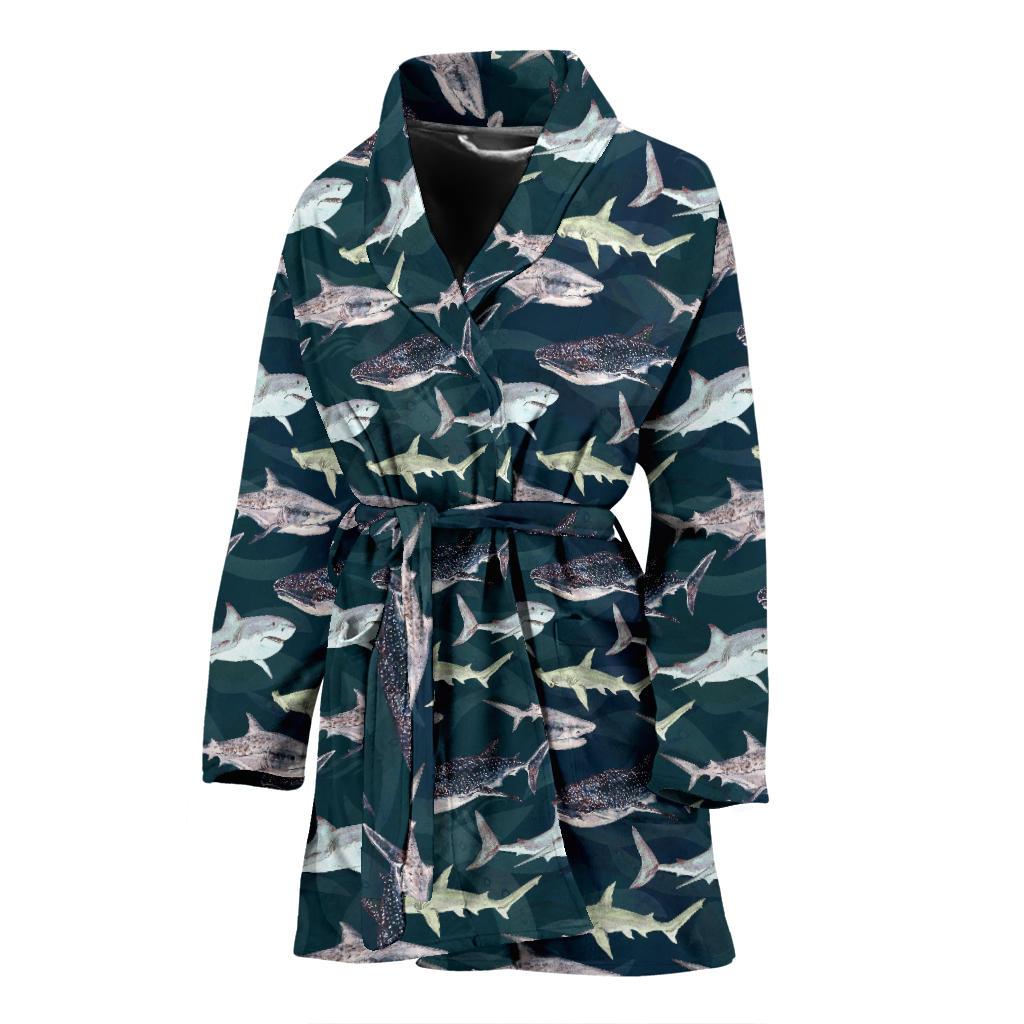 Shark Pattern Print Women Bath Robe-JTAMIGO.COM