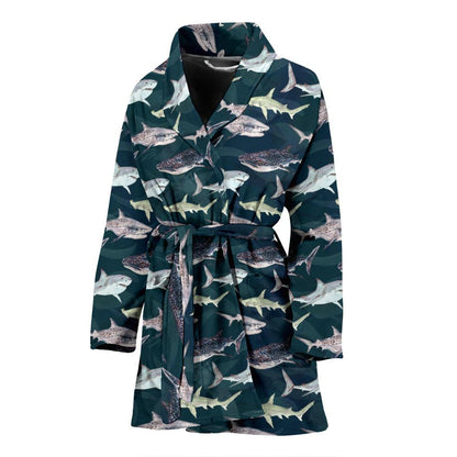 Shark Pattern Print Women Bath Robe-JTAMIGO.COM