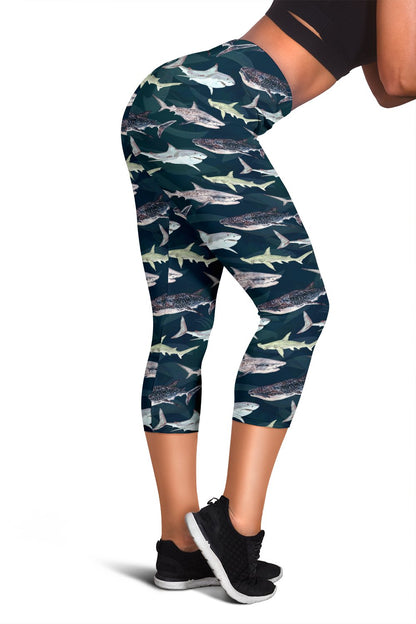 Shark Pattern Print Women Capris