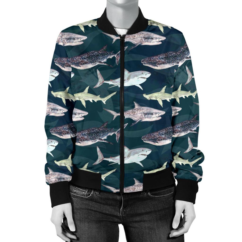 Shark Pattern Print Women Casual Bomber Jacket