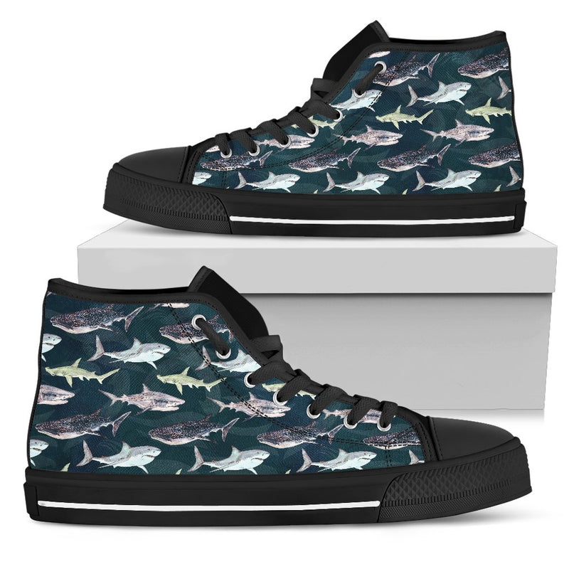 Shark Pattern Print Women High Top Shoes