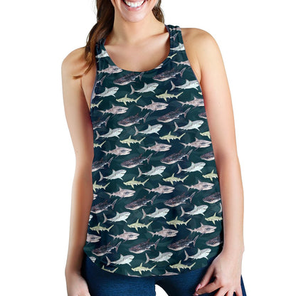 Shark Pattern Print Women Racerback Tank Top