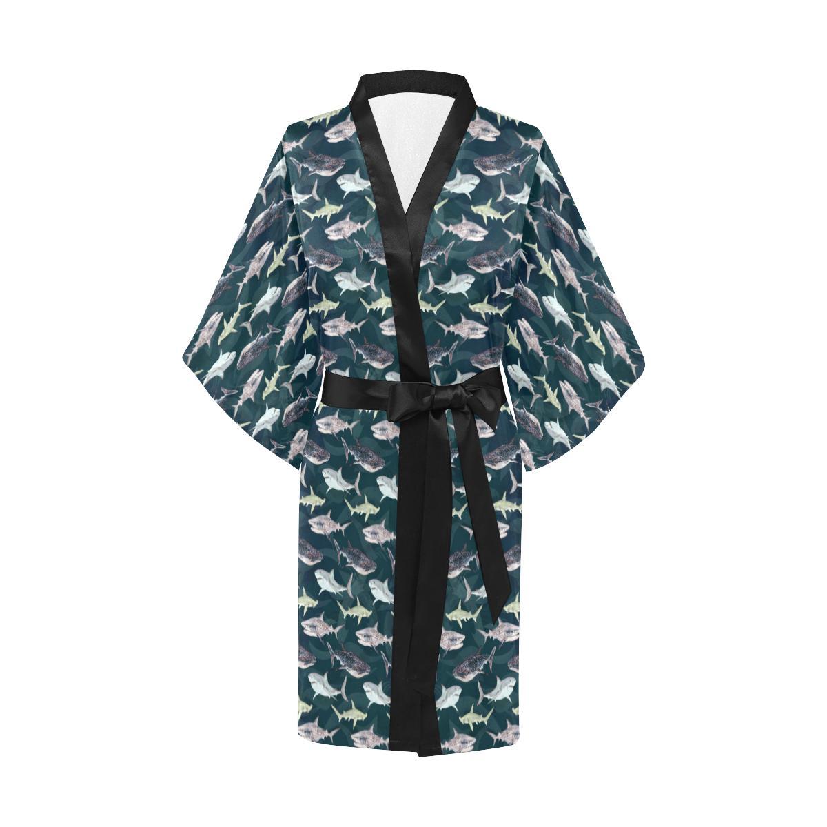 Shark Pattern Print Women Short Kimono Robe