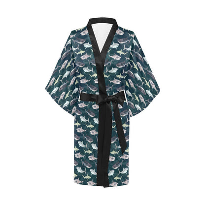 Shark Pattern Print Women Short Kimono Robe