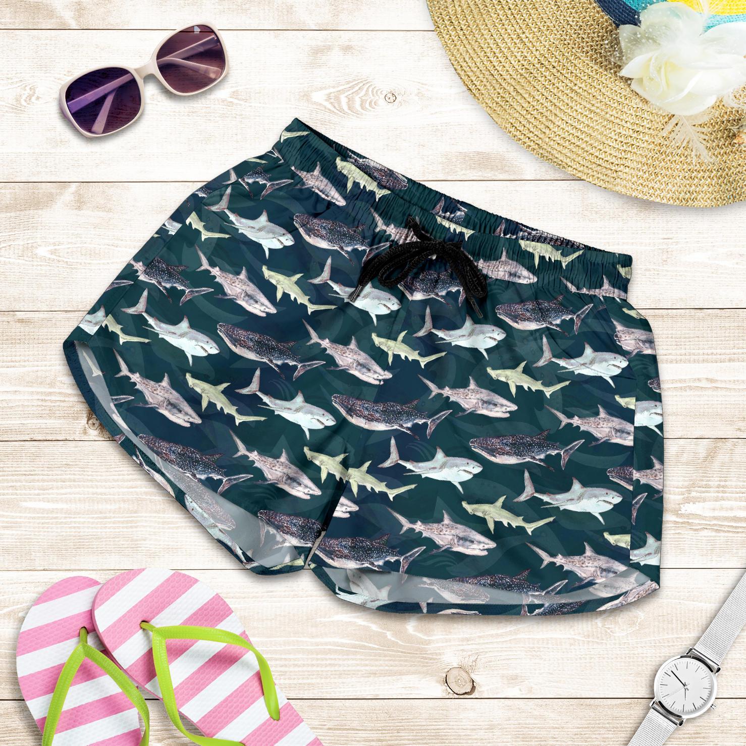 Shark Pattern Print Women Shorts-JTAMIGO.COM
