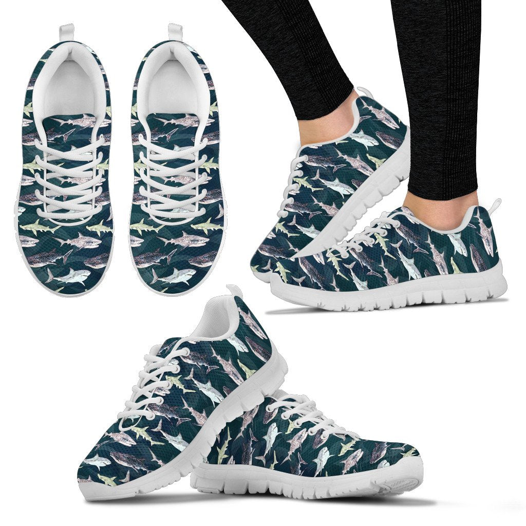 Shark Pattern Print Women Sneakers Shoes