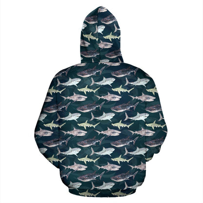 Shark Pattern Print Zip Up Hoodie