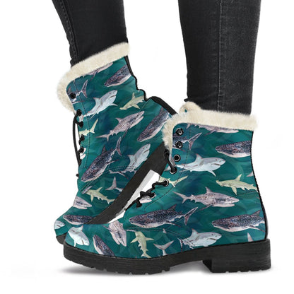 Shark Style Print Faux Fur Leather Boots-JTAMIGO.COM