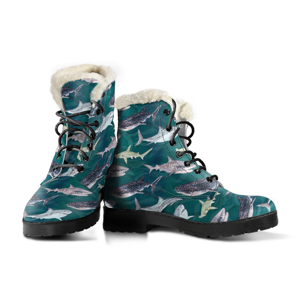 Shark Style Print Faux Fur Leather Boots-JTAMIGO.COM