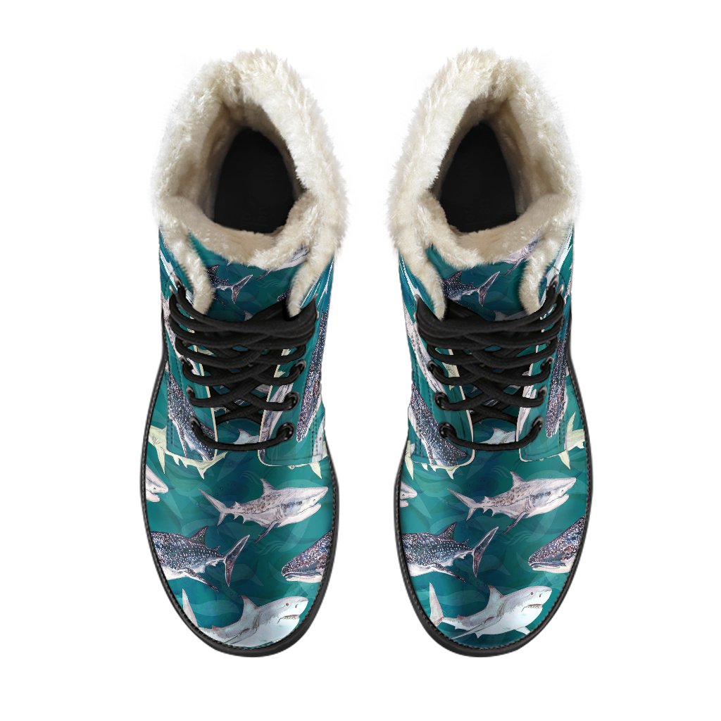 Shark Style Print Faux Fur Leather Boots-JTAMIGO.COM