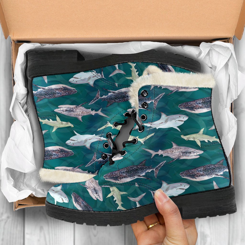 Shark Style Print Faux Fur Leather Boots-JTAMIGO.COM