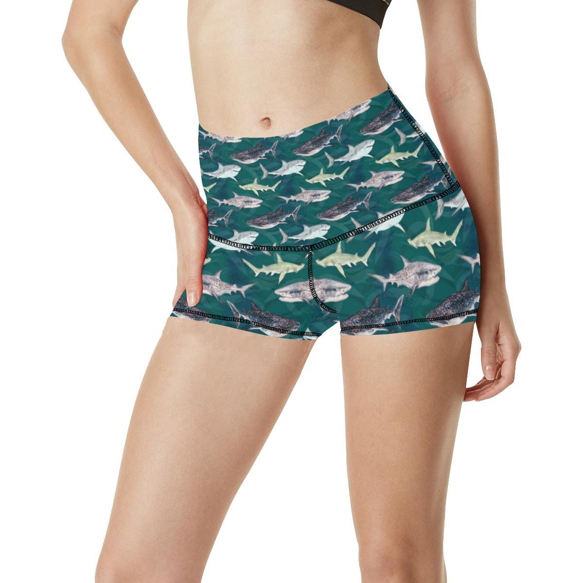 Shark Style Print High Waisted Spandex Shorts-JTAMIGO.COM