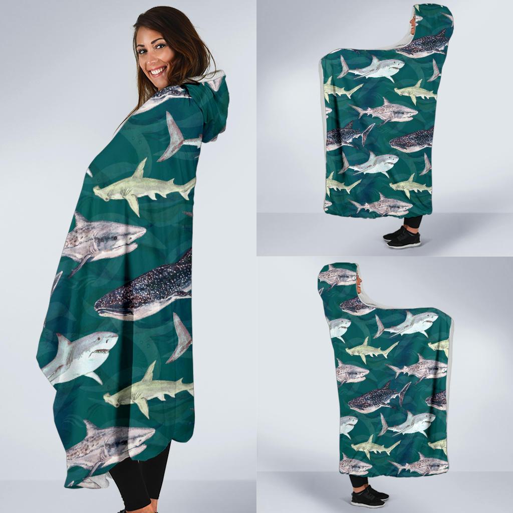 Shark Style Print Hooded Blanket-JTAMIGO.COM