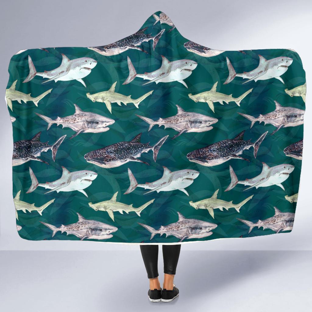 Shark Style Print Hooded Blanket-JTAMIGO.COM