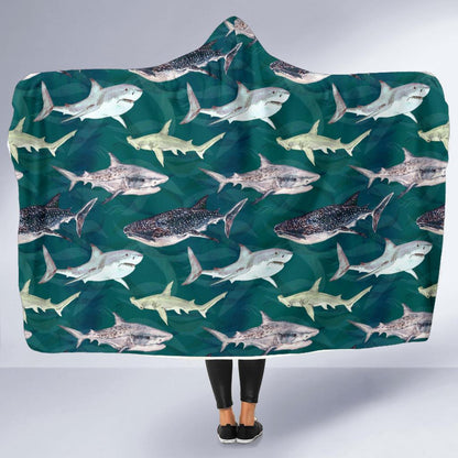 Shark Style Print Hooded Blanket-JTAMIGO.COM