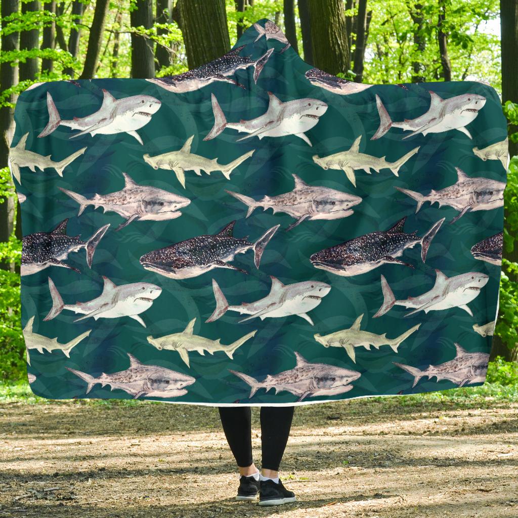 Shark Style Print Hooded Blanket-JTAMIGO.COM