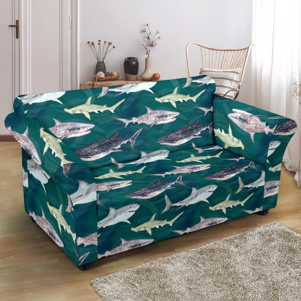 Shark Style Print Loveseat Slipcover-JTAMIGO.COM