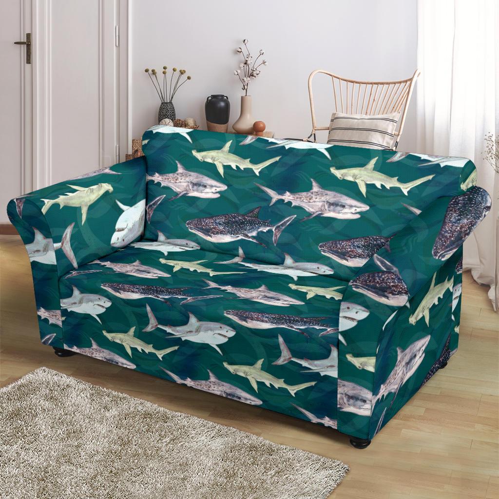 Shark Style Print Loveseat Slipcover-JTAMIGO.COM