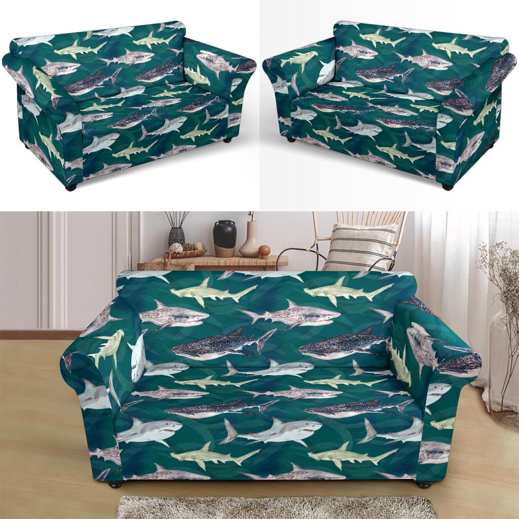 Shark Style Print Loveseat Slipcover-JTAMIGO.COM
