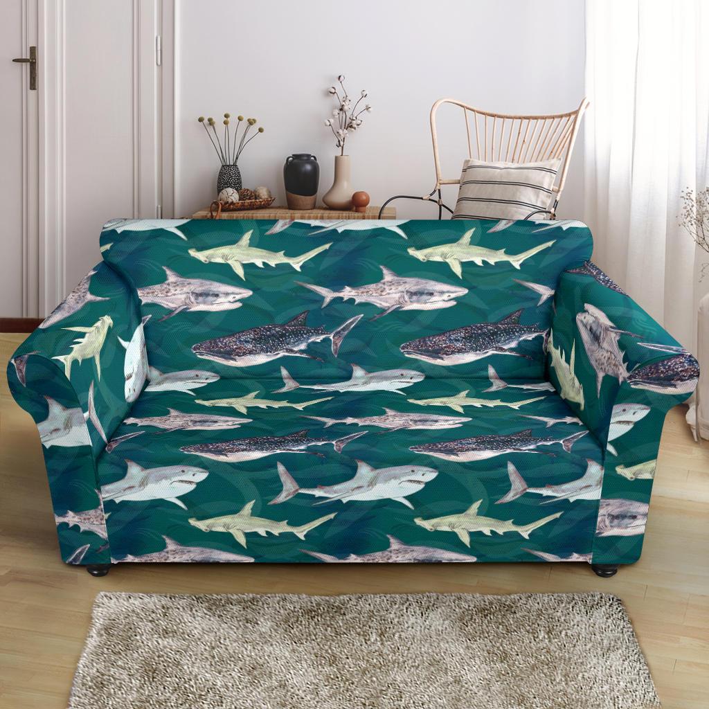 Shark Style Print Loveseat Slipcover-JTAMIGO.COM