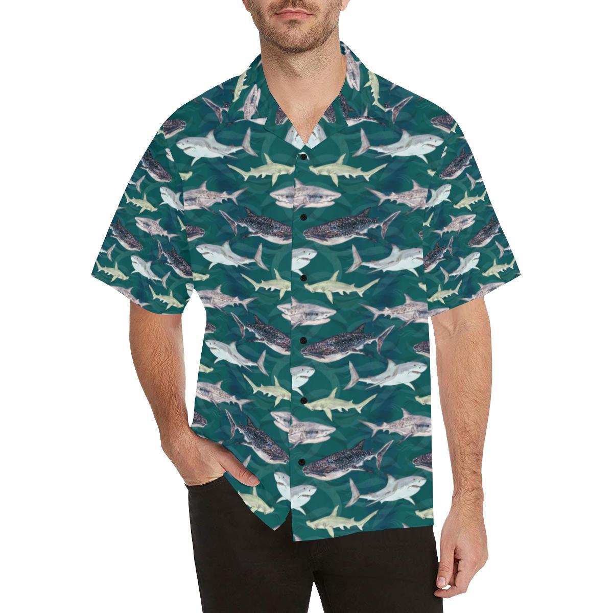 Shark Style Print Men Aloha Hawaiian Shirt