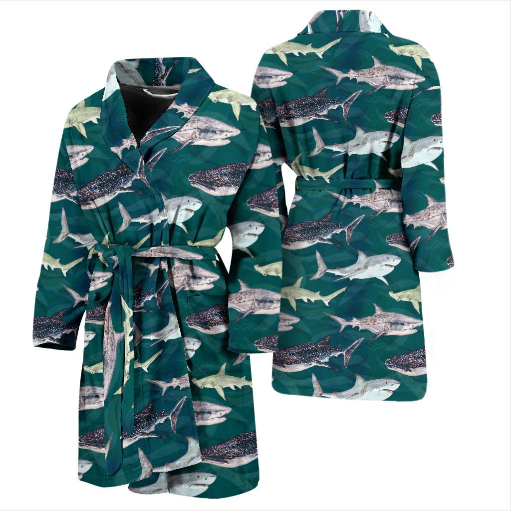 Shark Style Print Men Bath Robe-JTAMIGO.COM