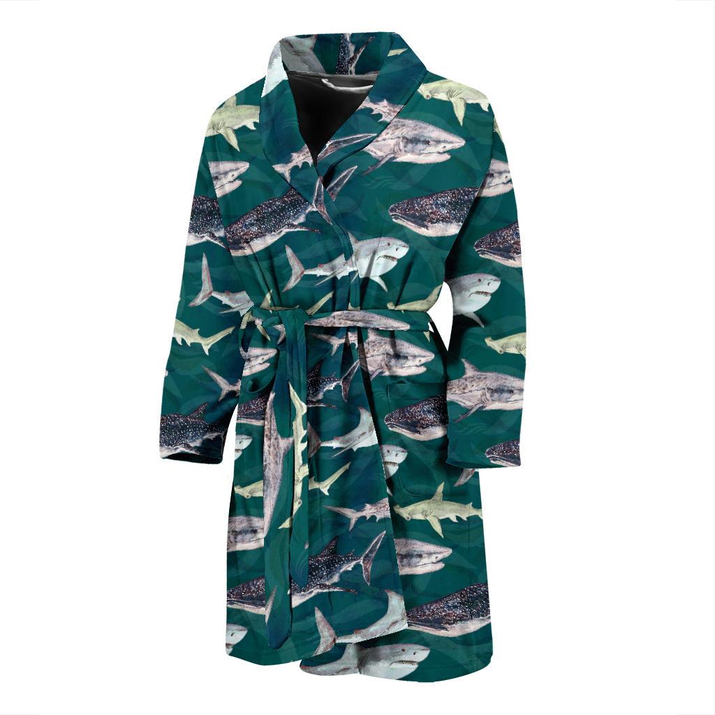 Shark Style Print Men Bath Robe-JTAMIGO.COM